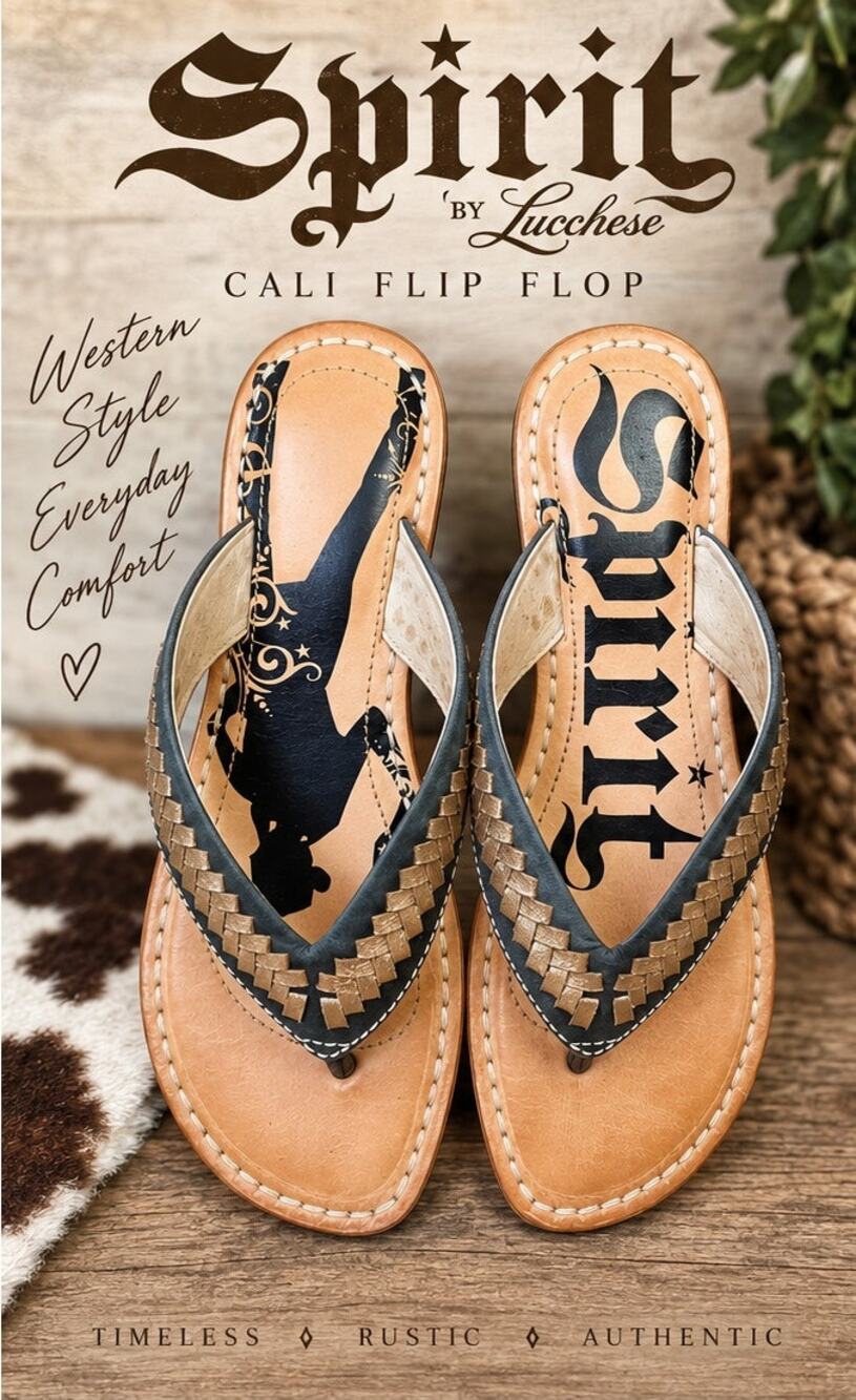 New Spirit by Lucchese Cali Flip Flop Sandals Size 7 Tan Leather Western Cowgirl